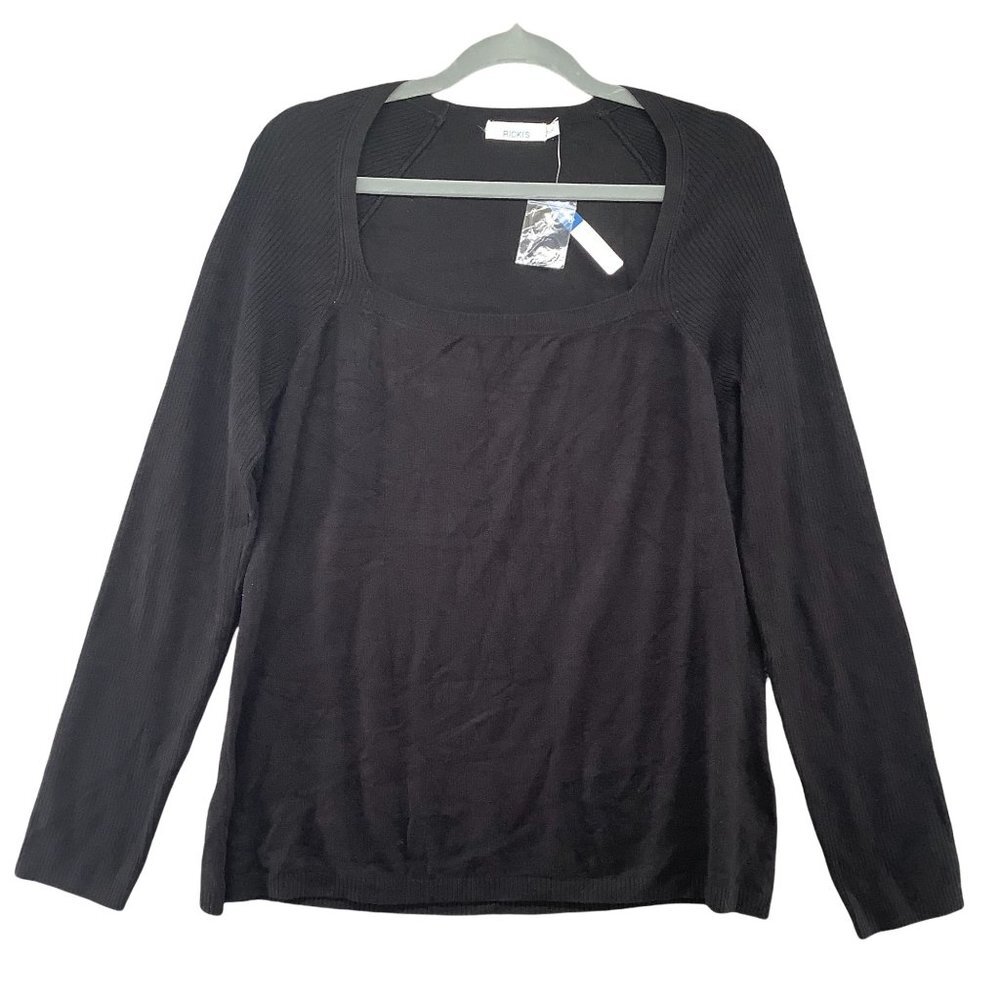 NWT Ricki's Sweater Womens‎ XL Black Square Neck Ribbed Sleeve Basic Layering